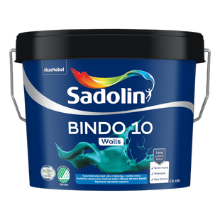 Фарба біла матова, що миється для стін і стель Sadolin Bindo 10, 2,5 л, білий 4740182723880 фото